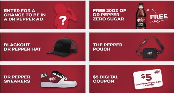 Examples of Pepper Perks rewards including products, merchandise, and digital coupons