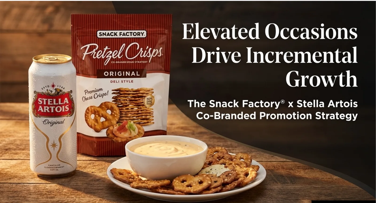 Snack Factory Pretzel Crisps and Stella Artois co-brand promotion